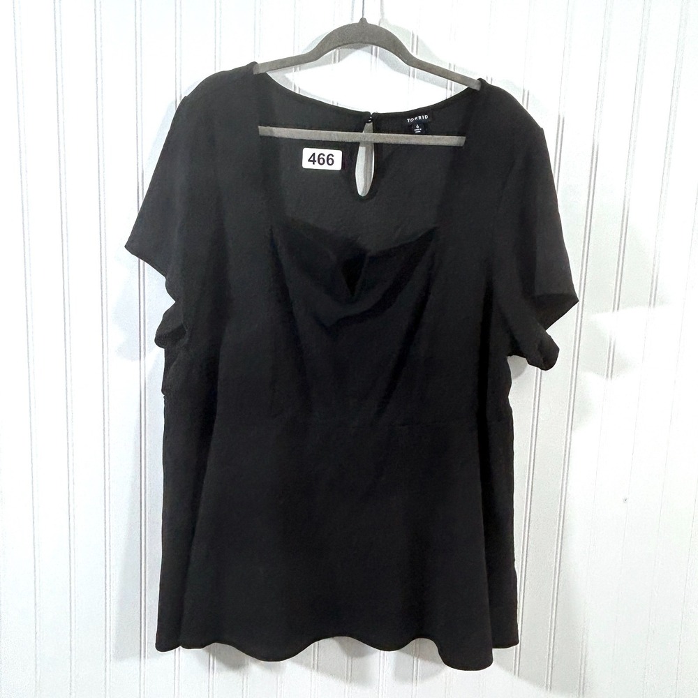 Torrid Peplum Blouse Black Flutter Sleeve Top Womens 4 Sweetheart V Neck